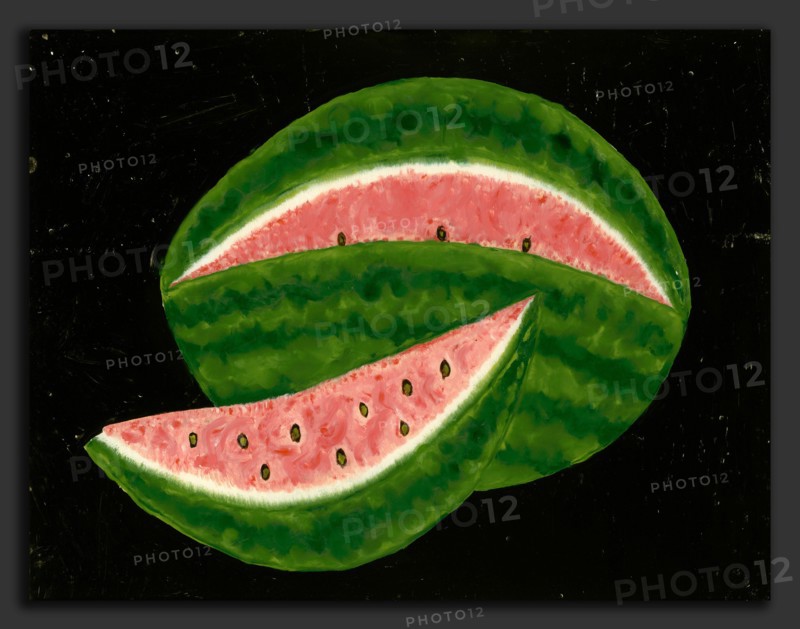 American 19th Century, Watermelon, mid 19th century, reverse painting on glass