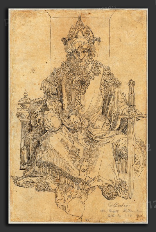 Albrecht DÃ¼rer, An Oriental Ruler Seated on His Throne, German, 1471 - 1528, c. 1495, pen and black ink on laid paper