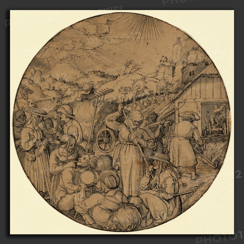 Jorg Breu I, The Hay Harvest (June), German, c. 1480 - 1537, in or before 1521, pen and black ink with gray wash on laid paper