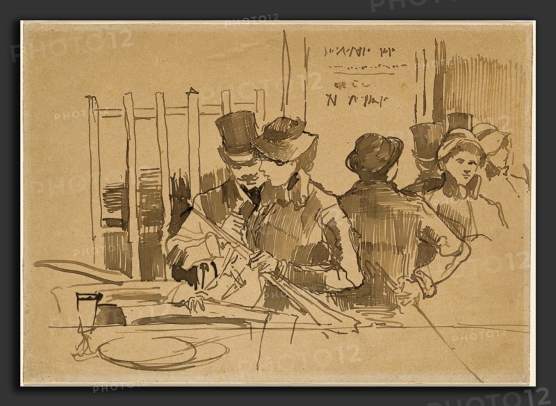 Edouard Manet (French, 1832 - 1883), The Railway Restaurant, c. 1879, pen and brown ink on wove paper laid down