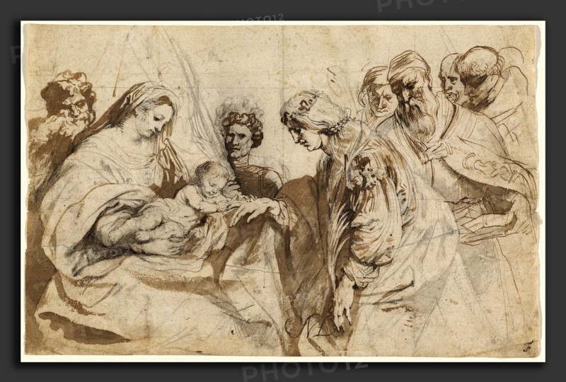 Sir Anthony van Dyck (Flemish, 1599 - 1641), The Mystic Marriage of Saint Catherine, c. 1618, pen and brown ink with brown and gray washes over black chalk on laid paper'
