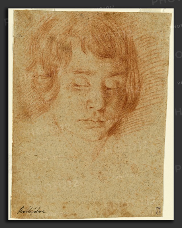 Aniello Falcone (Italian, 1607 - 1656), Head of a Boy, 1635-1645, red chalk on oatmeal paper