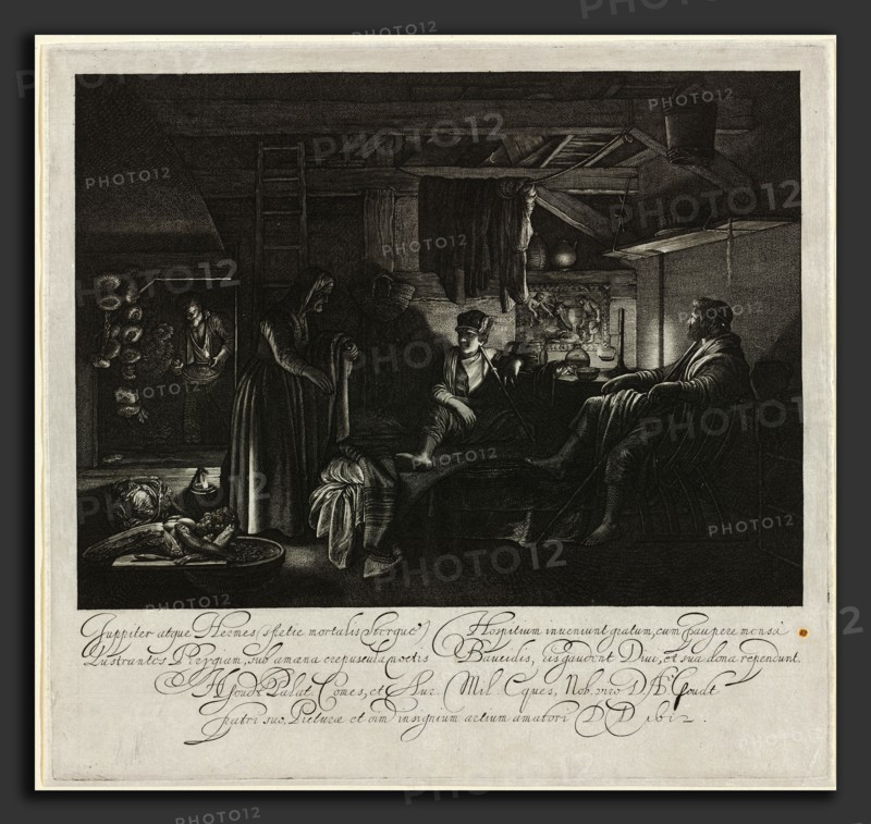 Hendrik Goudt after Adam Elsheimer (Dutch, 1585 - 1648), Jupiter and Mercury in the House of Philemon and Baucis, 1612-0000, engraving