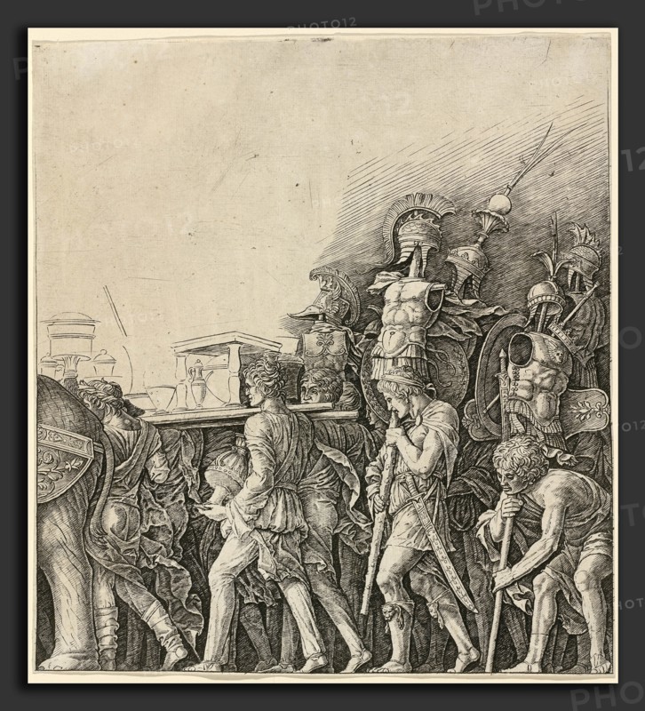 Workshop of Andrea Mantegna or Attributed to Zoan Andrea, The Triumph of Caesar: Soldiers Carrying Trophies, c. 1485-1490, engraving