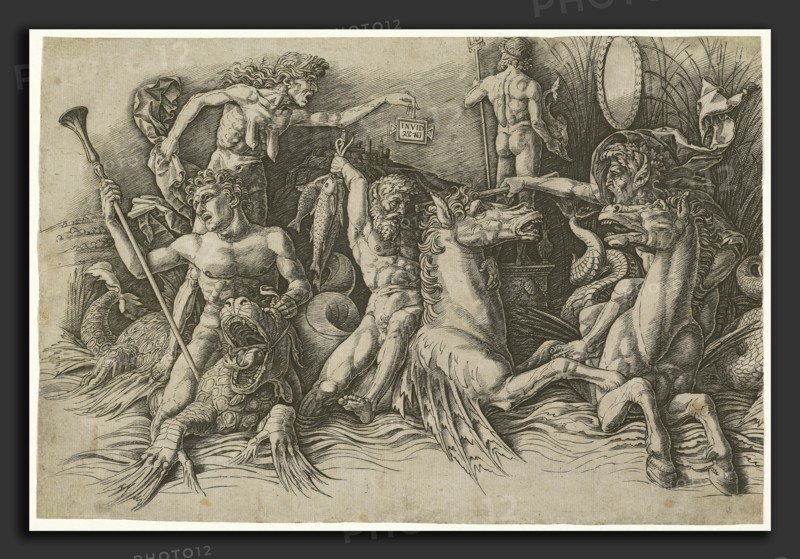 Andrea Mantegna (Italian, c. 1431 - 1506), Battle of the Sea Gods [left half], c. 1485-1488, engraving on laid paper