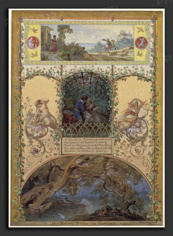 Eugen Napoleon Neureuther (German, 1806 - 1882), The Parson's Daughter from Taubenheim, 1839, pen and brown and gray ink with watercolor, gouache, and gold over graphite on laid paper