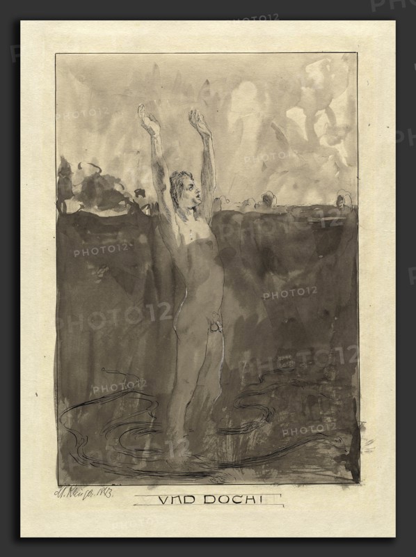 Max Klinger (German, 1857 - 1920), Und Doch!, 1883, pen and black ink with gray wash, heightened with white, over graphite, on light green wove paper