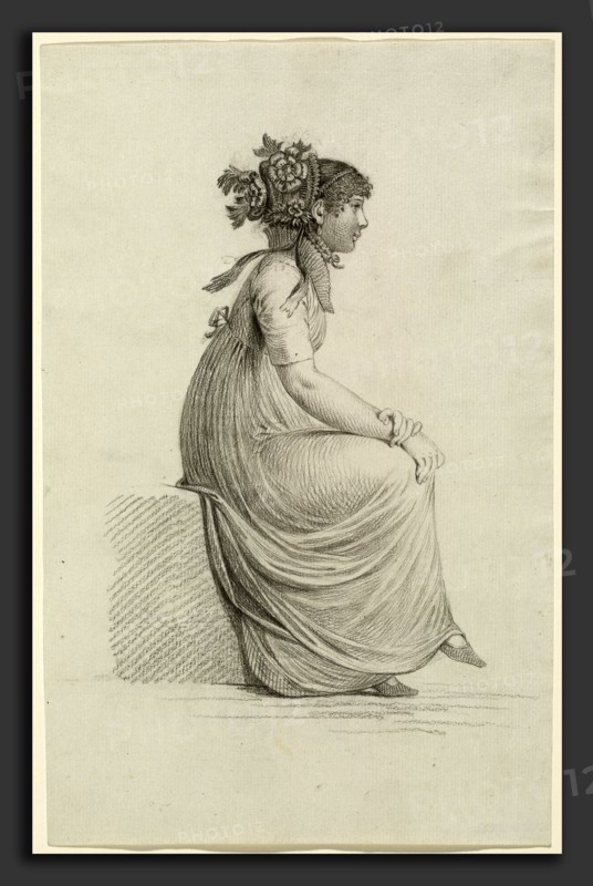 Carl Wilhelm Kolbe (German, 1759 - 1835), A Seated Young Woman Wearing a Fashionable Hat, 1800-1803, black chalk on very light green laid paper