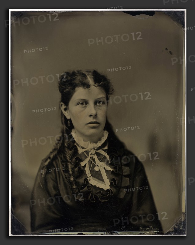 John G. Ellinwood (American, active c. 1870 - c. 1900), Portrait of a Woman, c.1870, tintype, hand-colored
