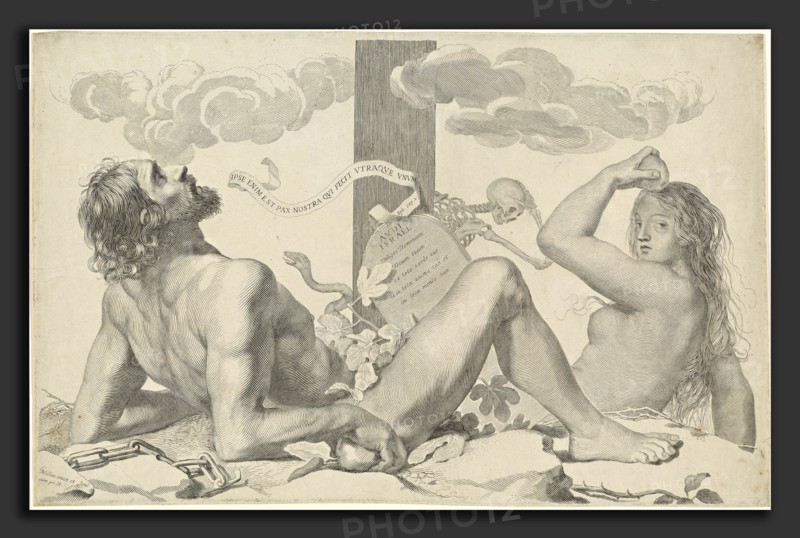 Claude Mellan, Adam and Eve at the Foot of the Cross, French, 1598 - 1688, c. 1647, engraving on laid paper