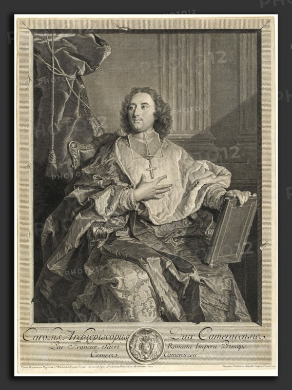 Georg Friedrich Schmidt after Hyacinthe Rigaud, Monseigneur Louis-Charles d'Orléans de Saint-Albin, Archbishop of Cambrai, German, 1712 - 1775, 1741, engraving on laid paper