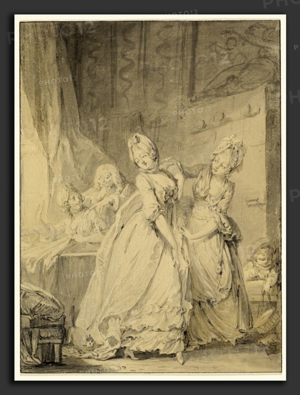 Pierre-Antoine Baudouin (French, 1723 - 1769), The Coquette, 1760s, black chalk with gray and brown wash