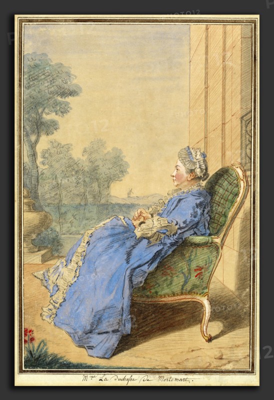 Carmontelle, Madame La Duchesse de Mortemart, French, 1717 - 1806, watercolor with gray wash and touches of gouache over red and black chalks on wove paper