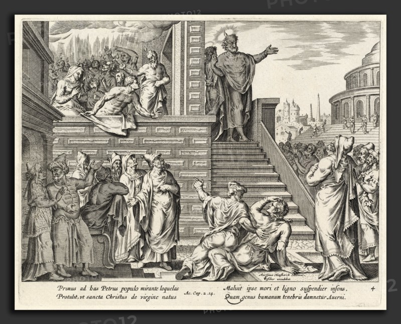 Philip Galle after Maerten van Heemskerck, Saint Peter Speaks to the People about Christ, Flemish, 1537 - 1612, engraving