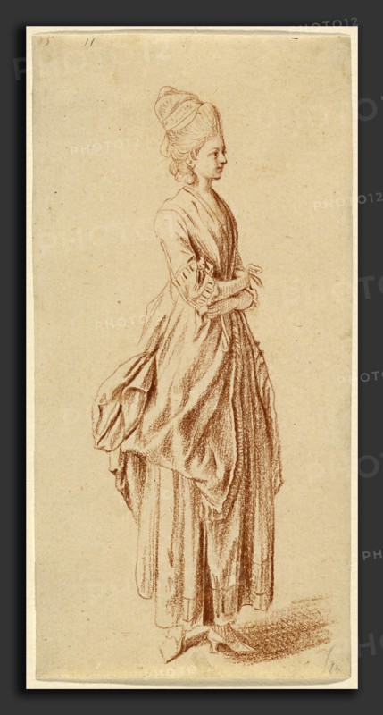 Daniel Nikolaus Chodowiecki (German, 1726 - 1801), A Standing Lady in a Day Dress, 1775-1780, red chalk on laid paper