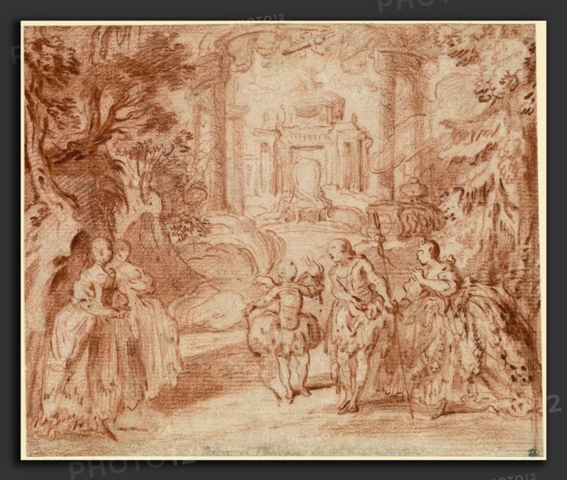 Gabriel Jacques de Saint-Aubin, The Divertissement from Voltaire's "La princesse de Navarre", French, 1724 - 1780, 1745, red chalk on laid paper