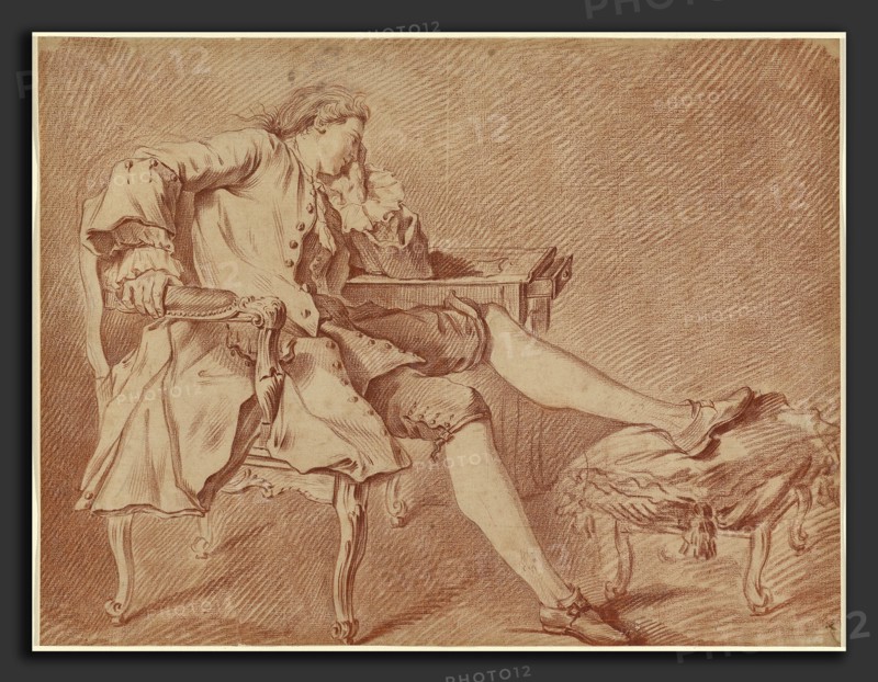Carle Van Loo, Gentleman Lounging in a Chair, French, 1705 - 1765, red chalk with touches of black chalk