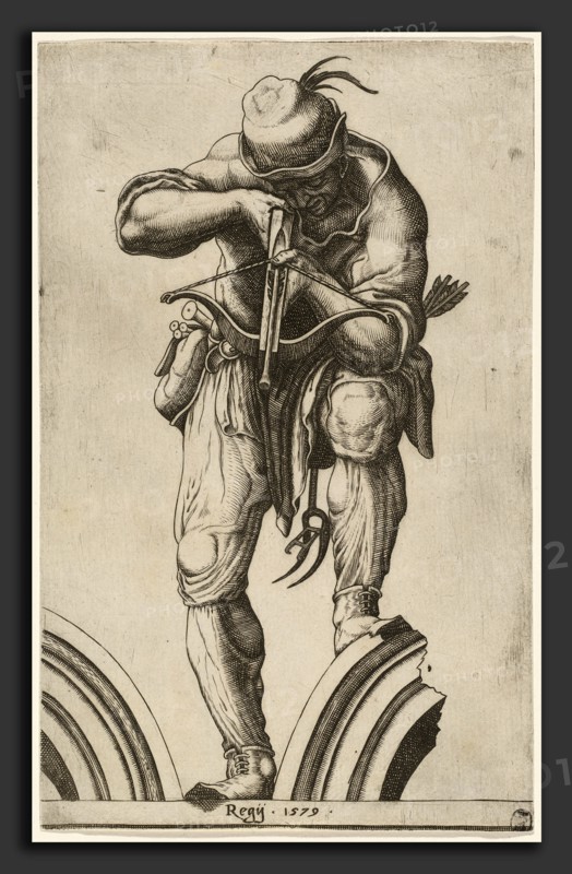 Attributed to Cherubino Alberti (formerly Cornelis Cort) after Lelio Orsi (Italian, 1553 - 1615), An Archer Shooting a Crossbow, 1579, engraving on laid paper