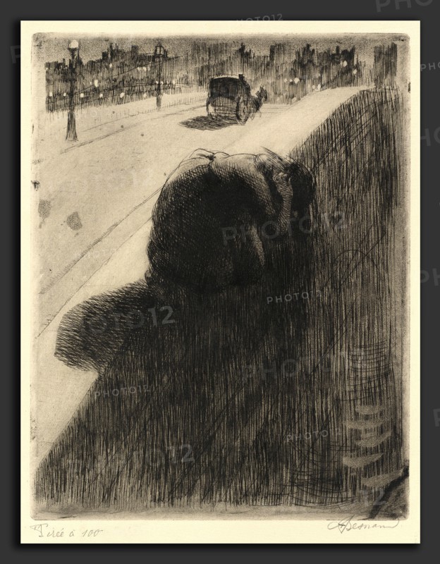 Albert Besnard, The Suicide (Le Suicide), French, 1849 - 1934, c. 1886, etching and aquatint in black on laid paper