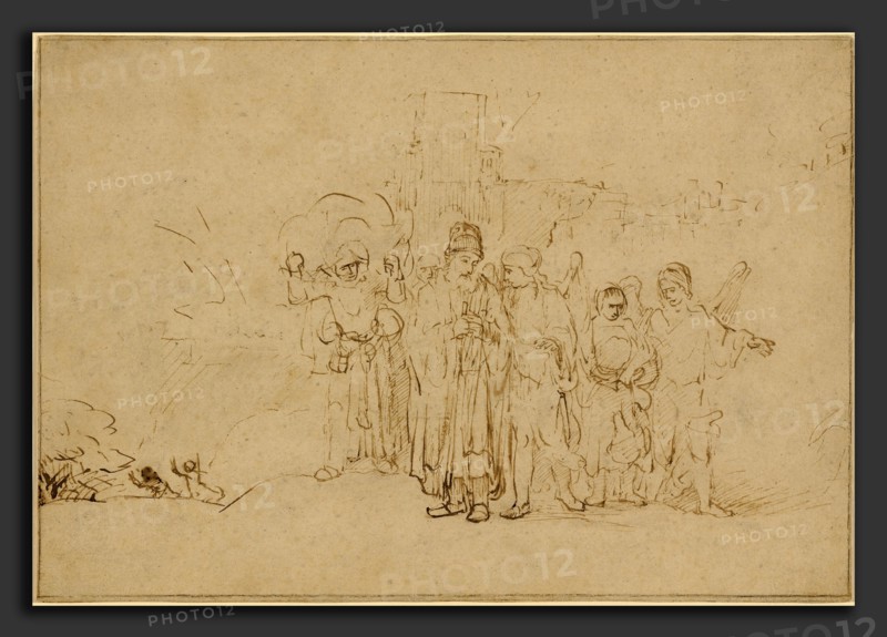 Rembrandt van Rijn, Lot and His Family Leaving Sodom, Dutch, 1606 - 1669, 1652-1655, pen and light brown ink