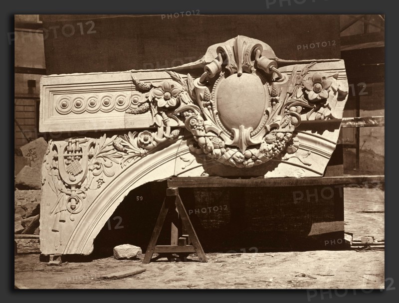 Louis-Ãâmile Durandelle, Ornamental Sculpture from the Paris Opera House (Arch Detail), French, 1839 - 1917, 1865, albumen print from collodion negative mounted on paperboard