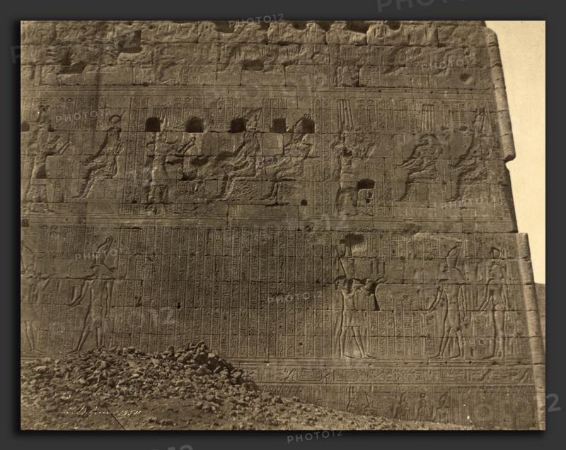 John Beasley Greene, Edfu-Sculptures and Inscriptions on Oriental Face, American, active France, 1832 - 1856, 1854, salted paper print from paper negative