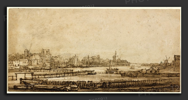 Rembrandt van Rijn (Dutch, 1606 - 1669), View over the Amstel from the Rampart, c. 1646-1650, pen and brown ink with brown wash
