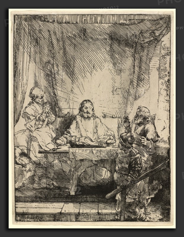 Rembrandt van Rijn, Christ at Emmaus: the Larger Plate, Dutch, 1606 - 1669, 1654, etching, burin and drypoint