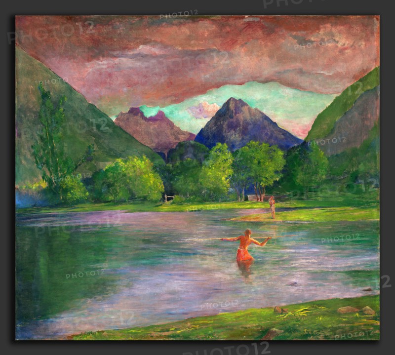 John La Farge (American, 1835 - 1910), The Entrance to the Tautira River, Tahiti. Fisherman Spearing a Fish, c. 1895, oil on canvas