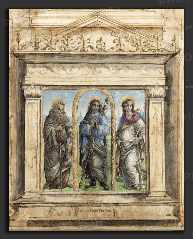 Raffaellino del Garbo (Italian, 1466 - 1524), Saint Roch between Saints Anthony Abbot and Catherine of Alexandria, c. 1485-1495, gouache and brown wash heightened with white on laid paper