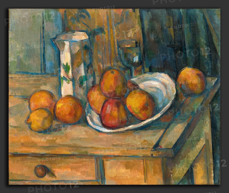 Paul Cézanne, Still Life with Milk Jug and Fruit, French, 1839 - 1906, c. 1900, oil on canvas