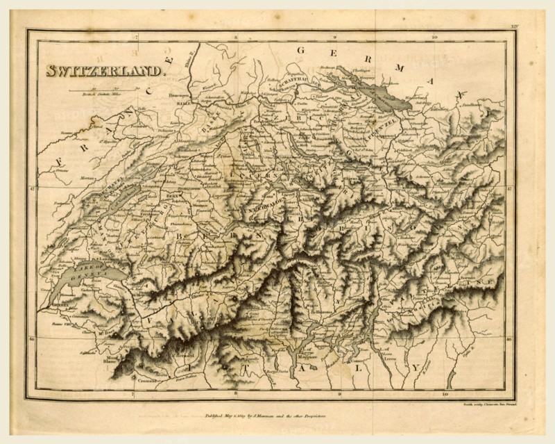 Map of Switzerland, 1819, J. Mawman