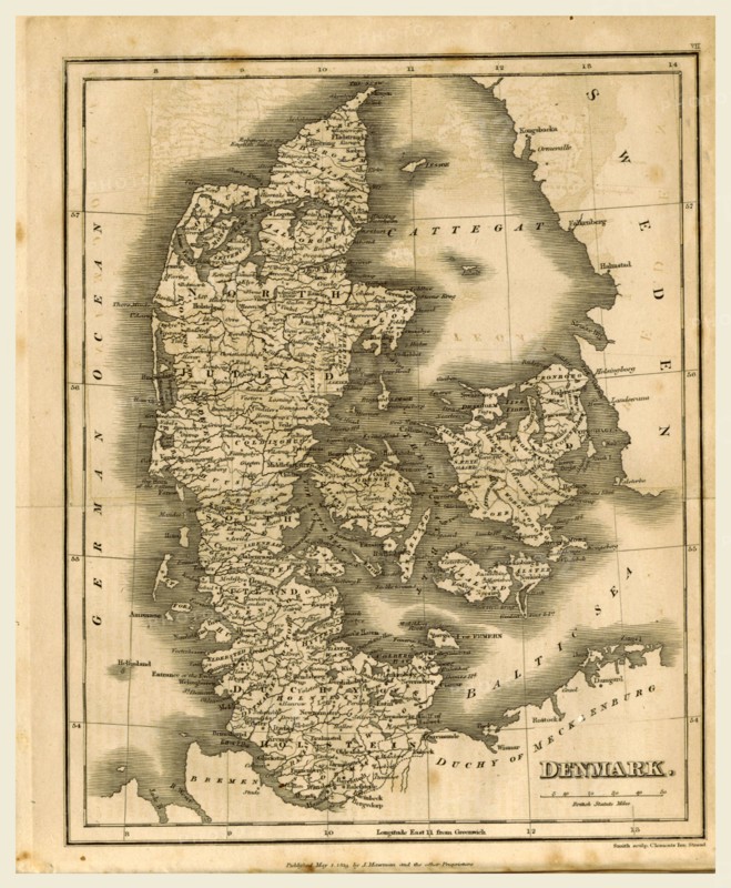 Map of Denmark, 1819, J. Mawman