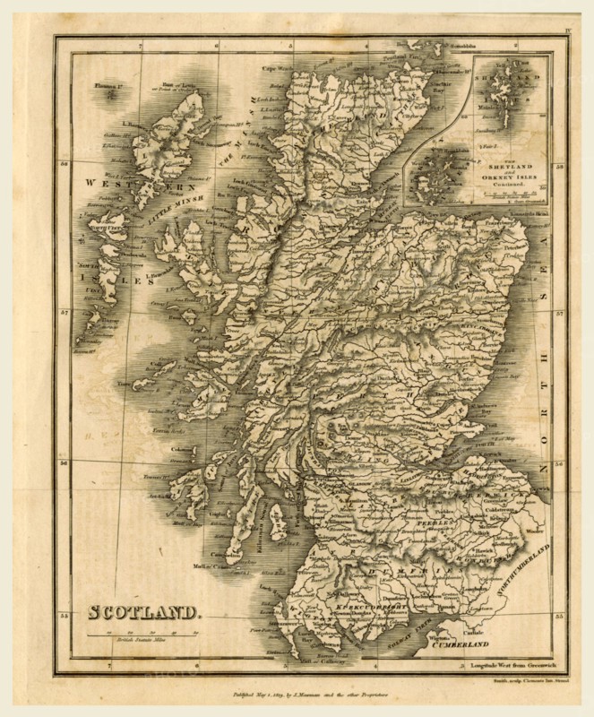 Map of Scotland, 1819, J. Mawman