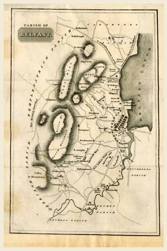 Map of the Town of Belfast, 19th century engraving, Northern Ireland