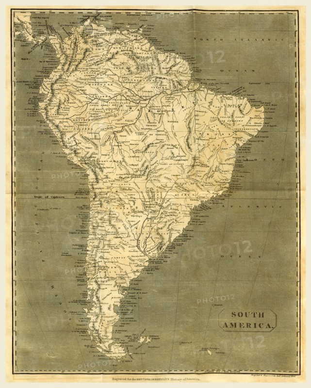 Map of South America, 19th century engraving