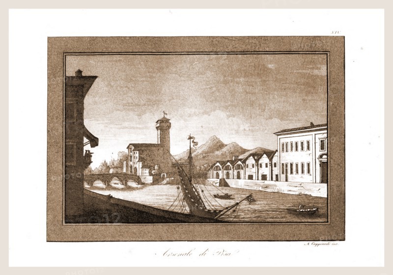 Pisa, watercolor of Angiolo Cappiardi, Italy