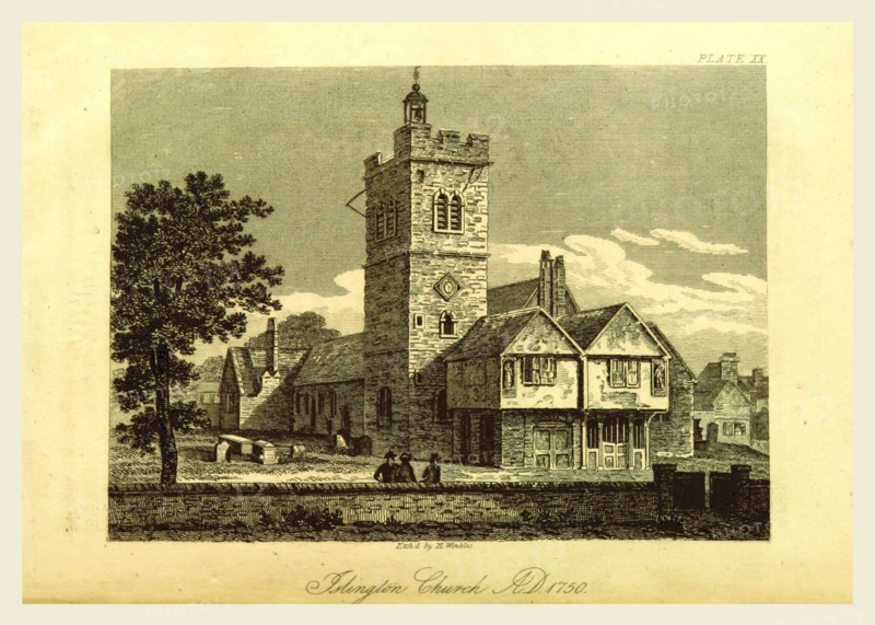Islington Church, The history and antiquities of the parish of Islington, in the county of Middlesex, UK, 19th century engraving, London