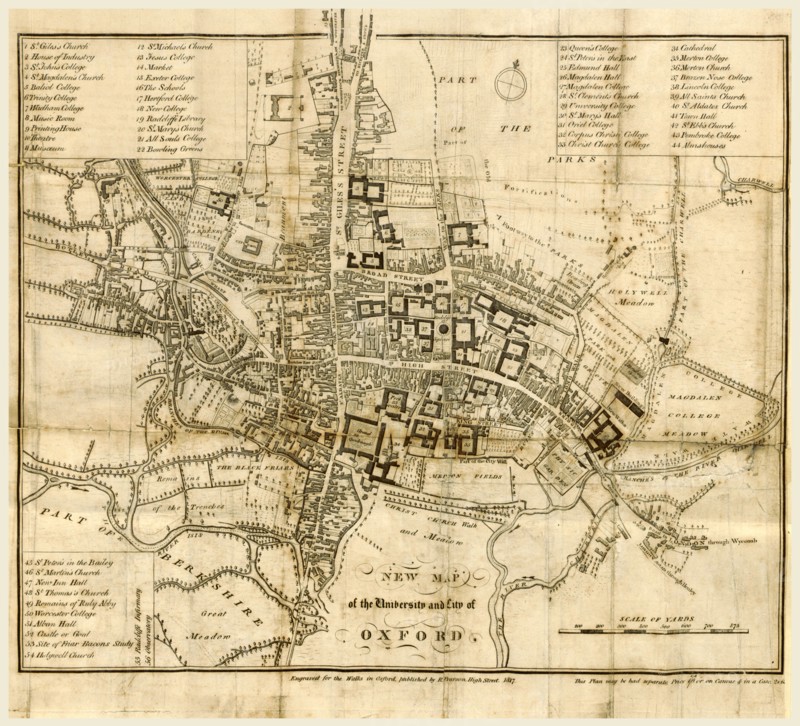 Map of Oxford, 1817, 19th century engraving