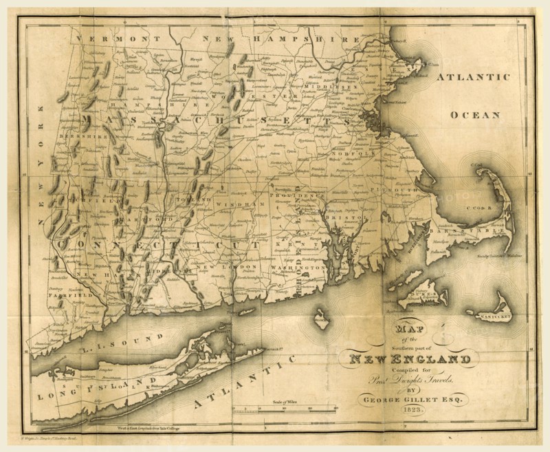 Map of the southern part of New England, 1823, 19th century engraving