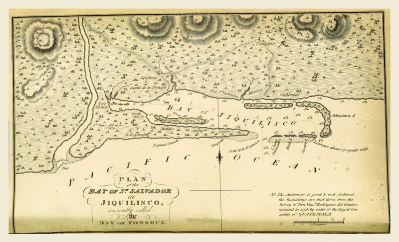Map of the Bay of St. Salvador, A statistical and commercial history of the Kingdom of Guatemala, 19th century engraving