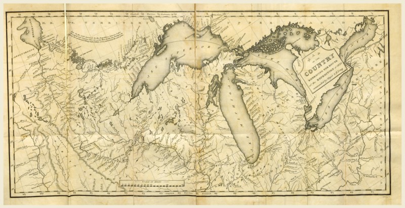 Map, Narrative of an Expedition to the source of St. Peter's River, Lake Winnepeck, Lake of the Woods, etc. performed  by order of the Secretary of War under the command of S. H. Long, 1823, 19th century engraving