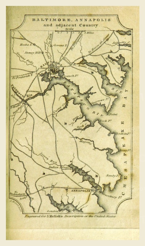Baltimore, Annapolis, A Geographical Description of the United States with the contiguous British and Spanish Possessions, intended as an accompaniment to Melish's map of these countries, 19th century engraving, US, America