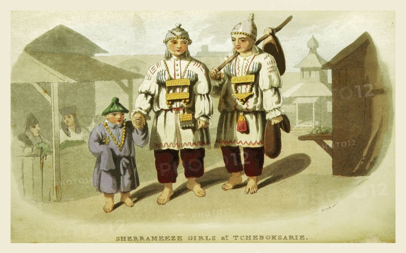 Sherrameeze girls at Tscheboksarie. Cheboksary is the capital city of the Chuvash Republic, Russia and a port on the Volga River. 1820, 1821, 1822, and 1823