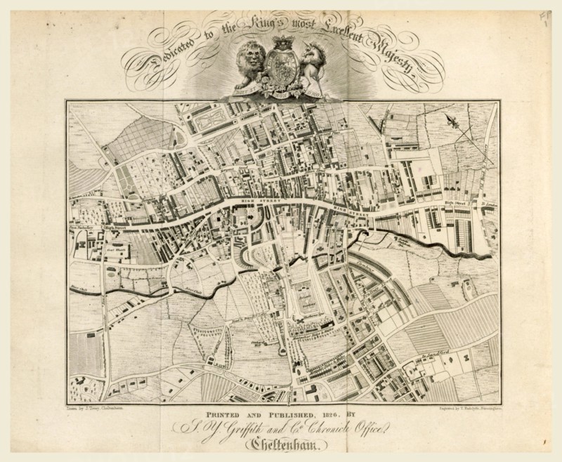 Map, Griffith's new historical description of Cheltenham and its vicinity, 19th century engraving, UK
