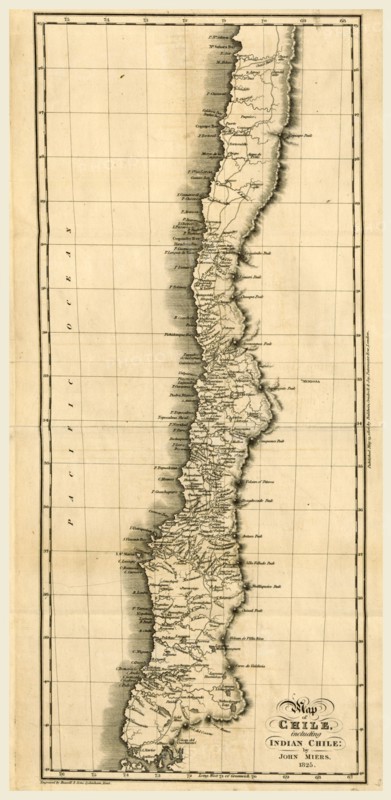 Map of Chile 1825, 19th century engraving