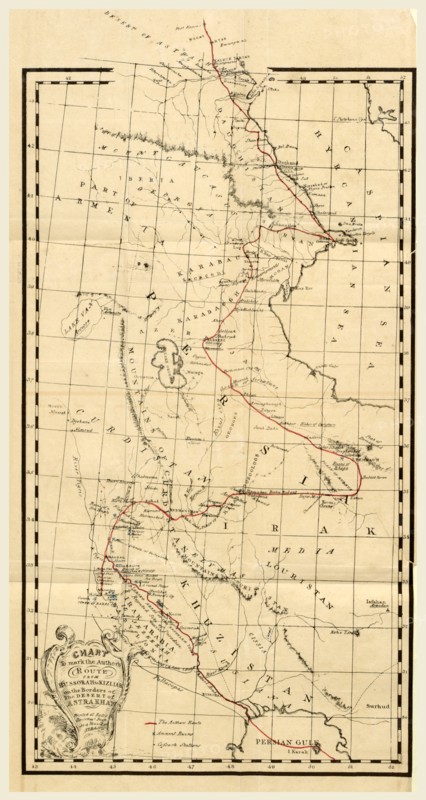 Map, Personal Narative of travels in Babylonia, Assyria, Media, and Scythia, in the year 1824, 19th century engraving