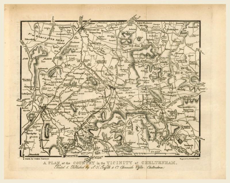 Map, Griffith's new historical description of Cheltenham and its vicinity, 19th century engraving, UK