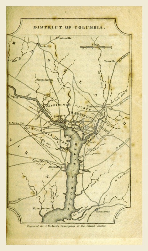 District of Columbia, A Geographical Description of the United States with the contiguous British and Spanish Possessions, intended as an accompaniment to Melish's map, 19th century engraving, US, America