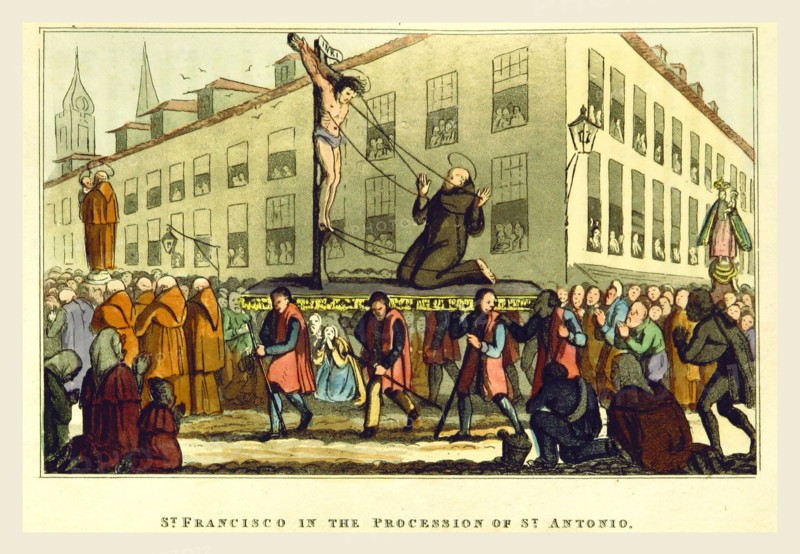 St. Francisco in the procession of St. Antonio, Sketches of Portuguese life, manners, costume and character, 19th century engraving, Portugal